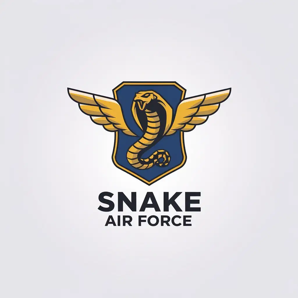 LOGO Design for Snake Air Force Military Shield with King Snake Wings in Minimalistic Style