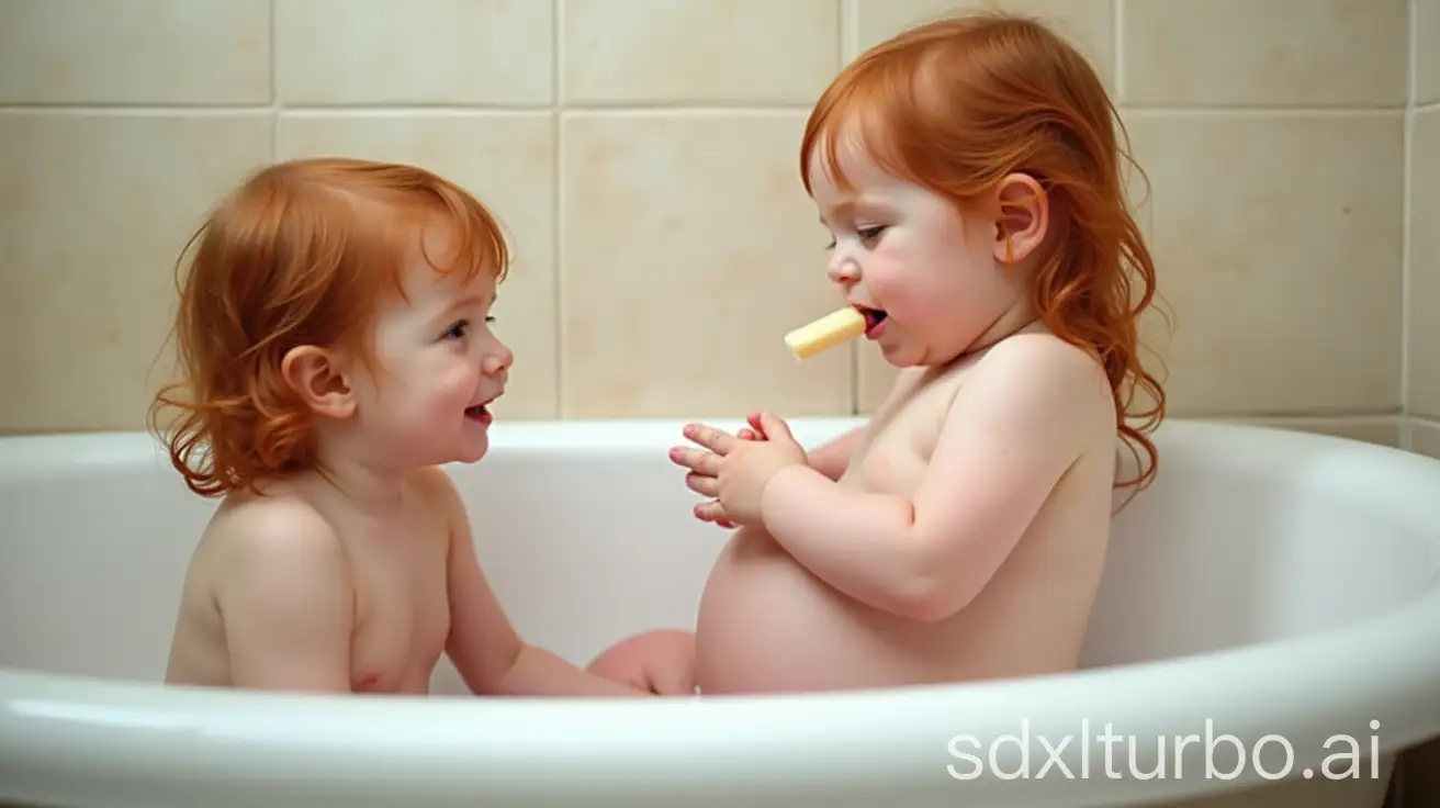 Pregnant-Redhead-Girl-in-Bathtub-with-Mother-Holding-Soap-Bar