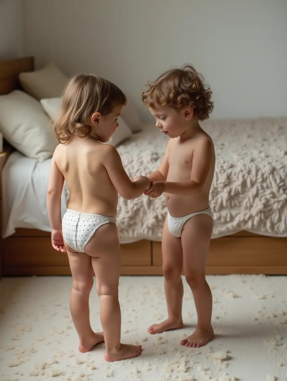 Young-Girl-and-Boy-Playing-Together-in-a-Playroom-with-Fluffy-Pillows