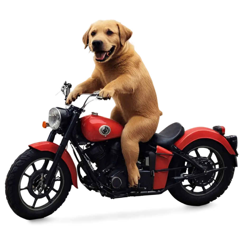 Labrador riding a motorcycle with a beaver