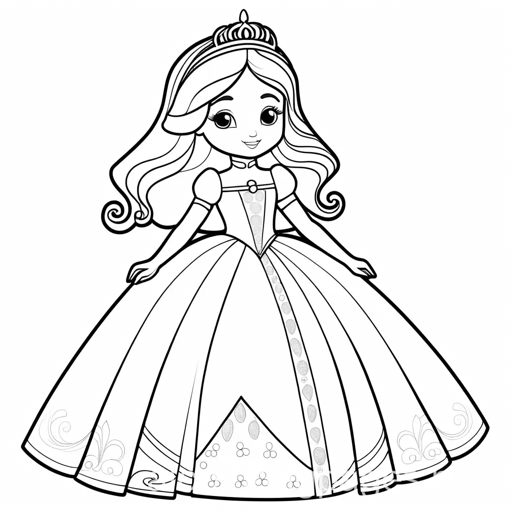 Super-Thick-Princess-Coloring-Page-Black-and-White-Line-Art-on-White-Background