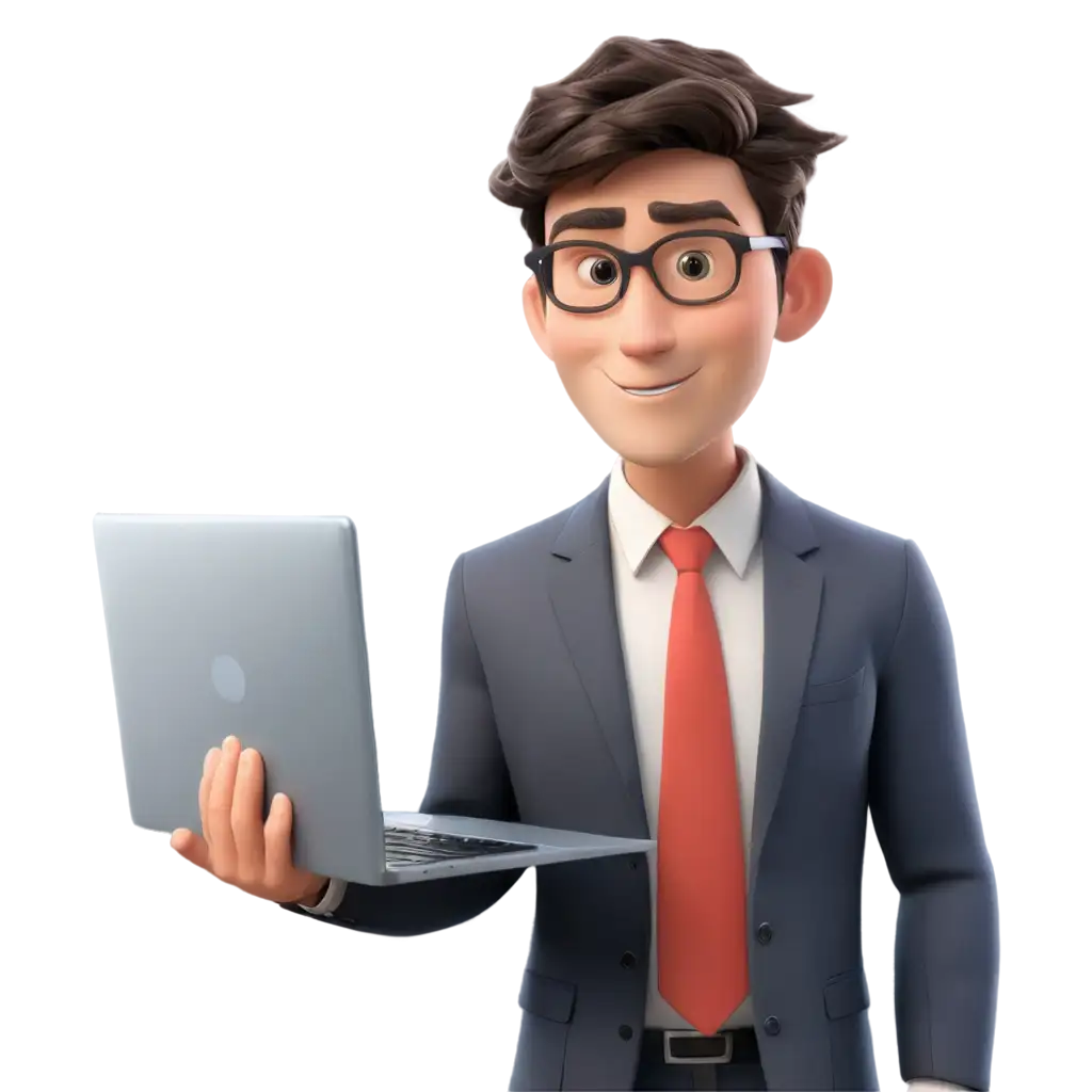 Professional-PNG-Image-of-an-Animated-Male-Businessman-with-a-Mole-on-His-Left-Eyebrow-Holding-a-Laptop