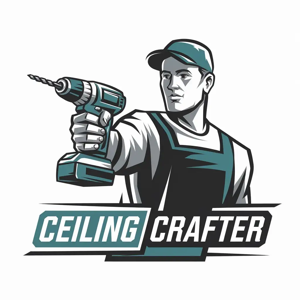 LOGO Design for Ceiling Crafter Modern Vector Logo of a Guy with Cordless Drill