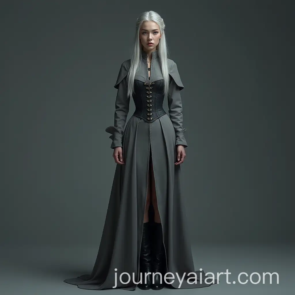 Fantasy-Woman-with-Silver-Hair-in-Ripped-Grey-Coat-Dress