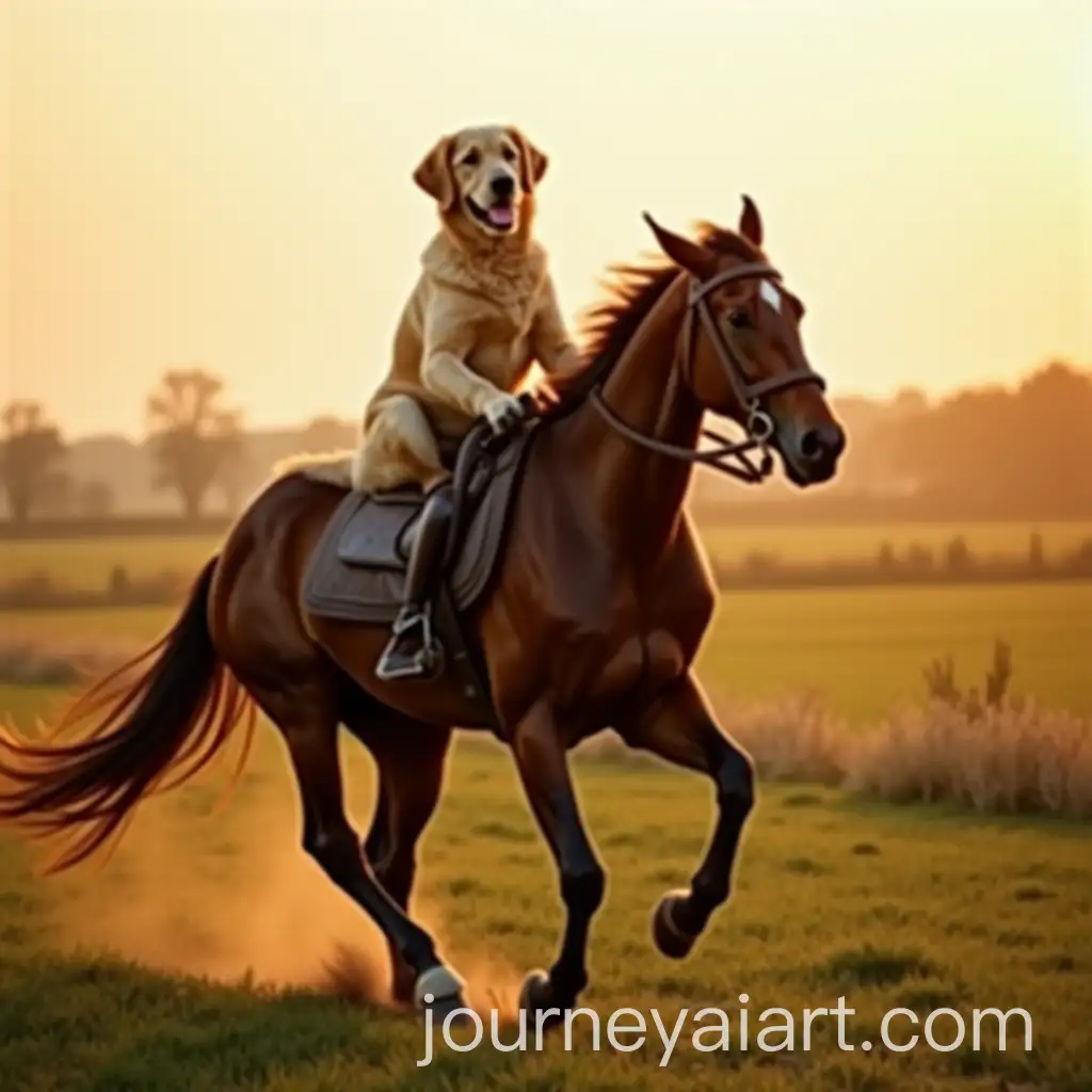 Golden-Retriever-Riding-a-Horse-in-the-Flemish-Countryside-at-Golden-Hour