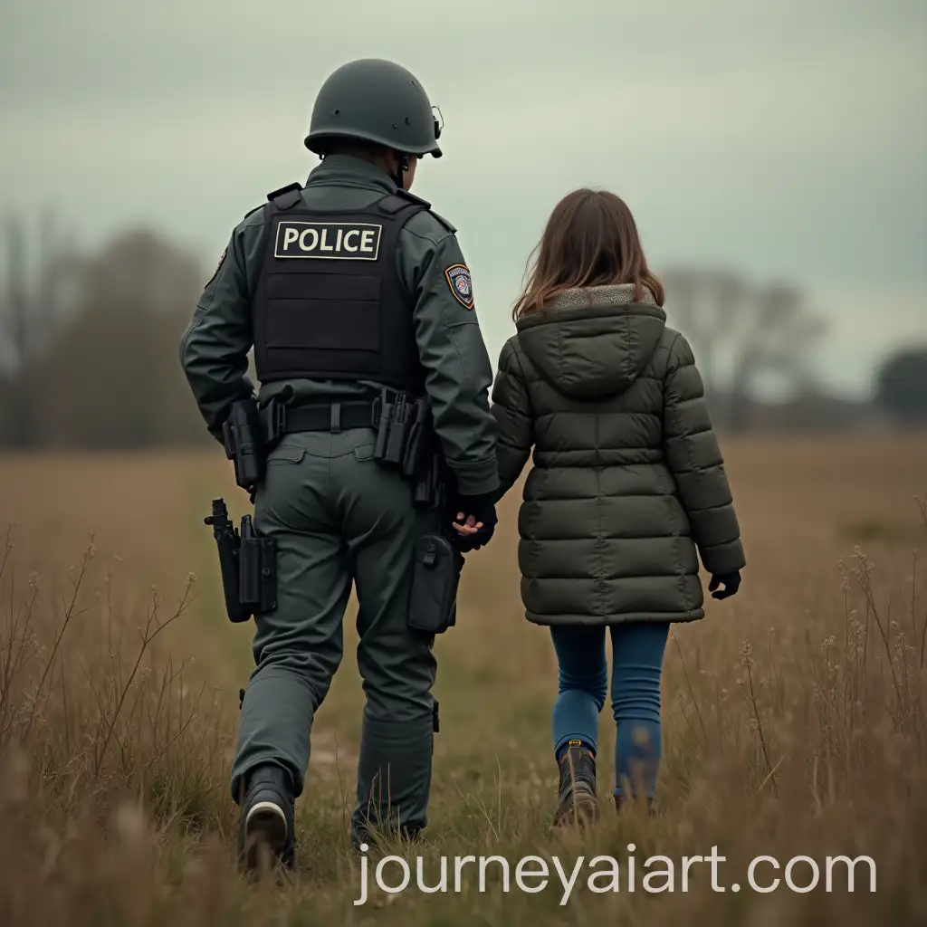Police-Officer-Arresting-Girl-Criminal-in-a-Field