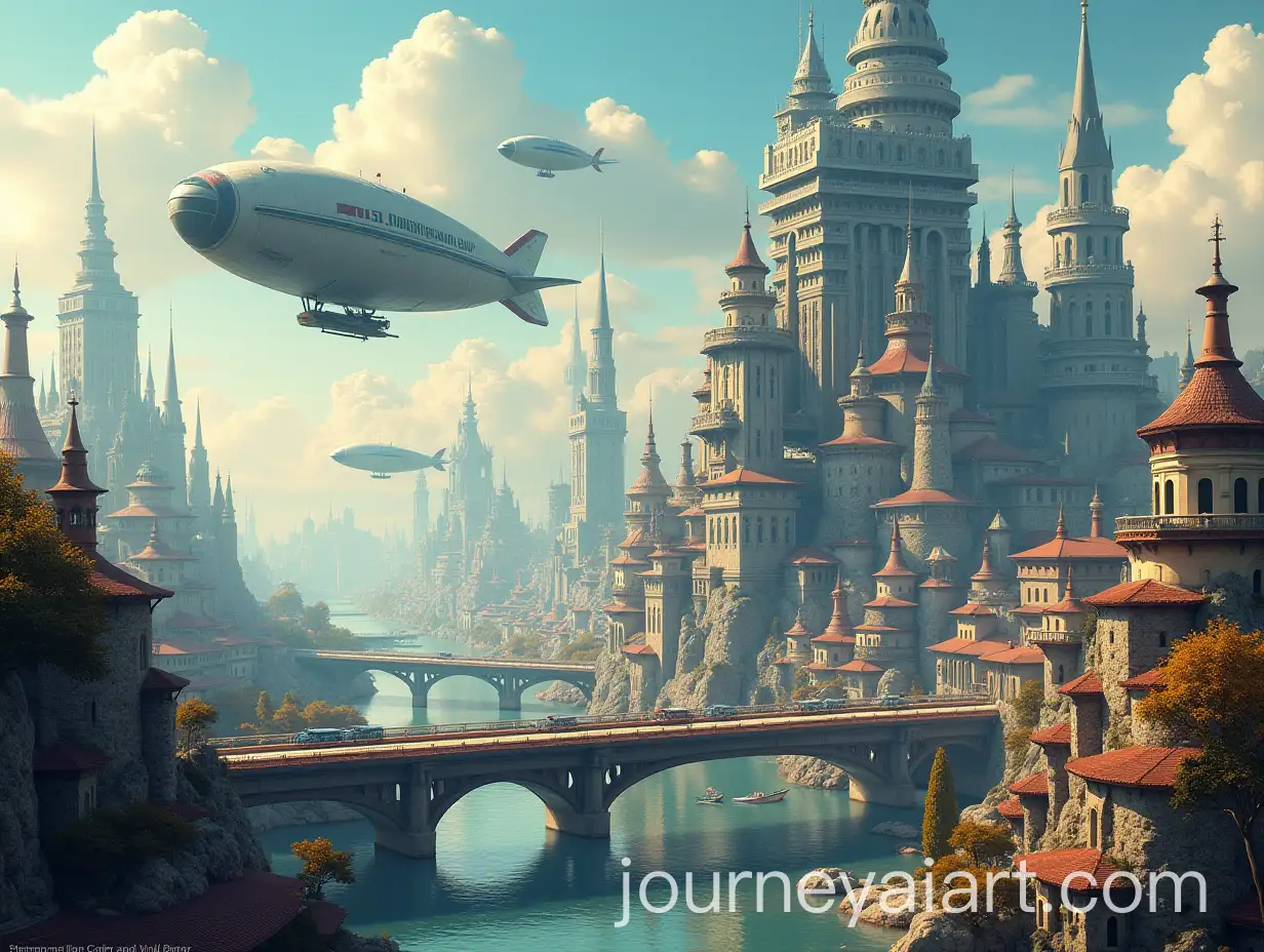 Futuristic-Clouded-Cityscape-with-Airships-Skyscrapers-and-Trains