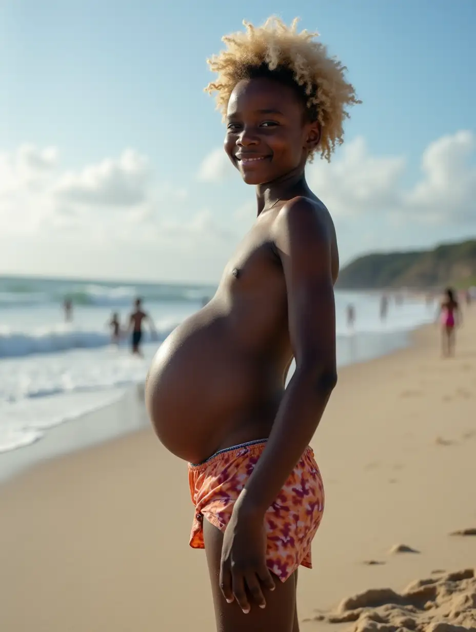 Happy-Surfer-Teen-with-Air-Pump-and-WaterBloated-Belly-at-the-Beach