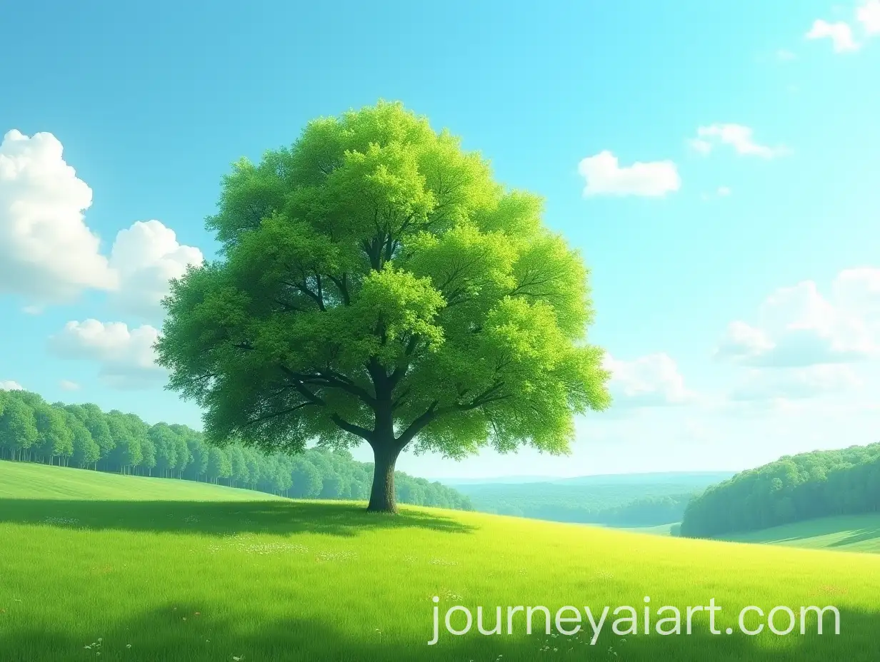 Lush-Green-Linden-Tree-in-Vibrant-GrAI-Image-Expansion-SEOassy-Field-Under-Bright-Blue-Sky