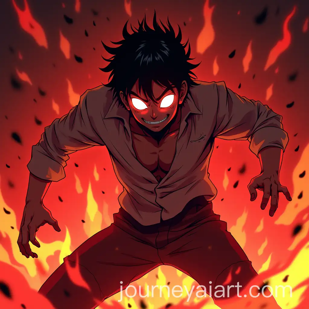 Anime-Character-in-Intense-Monster-Fight-Pose-with-Glowing-White-Eyes-and-Chaotic-Background