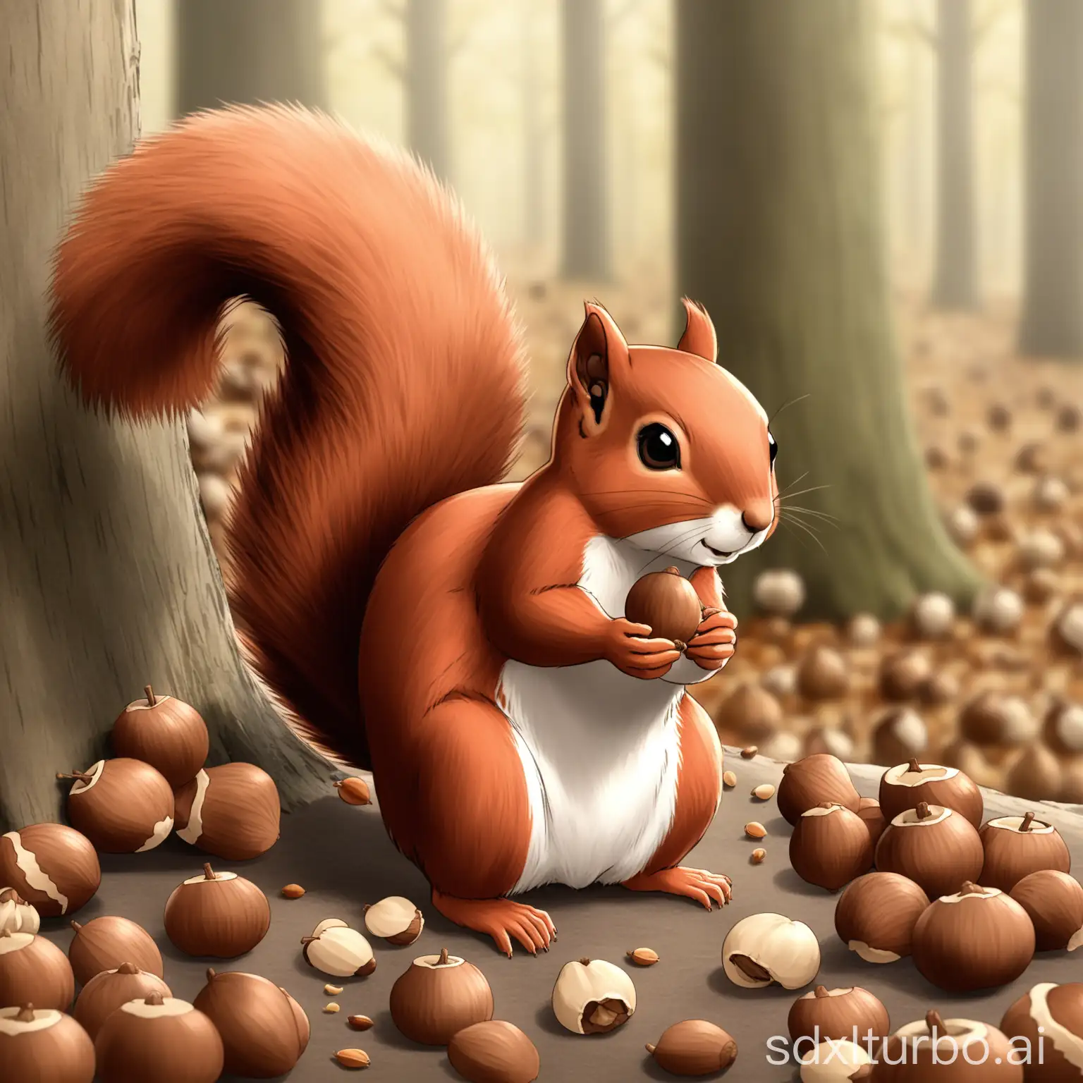 Squirrel-Named-Hui-Collecting-Nuts-in-a-Beautiful-Forest-for-Winter