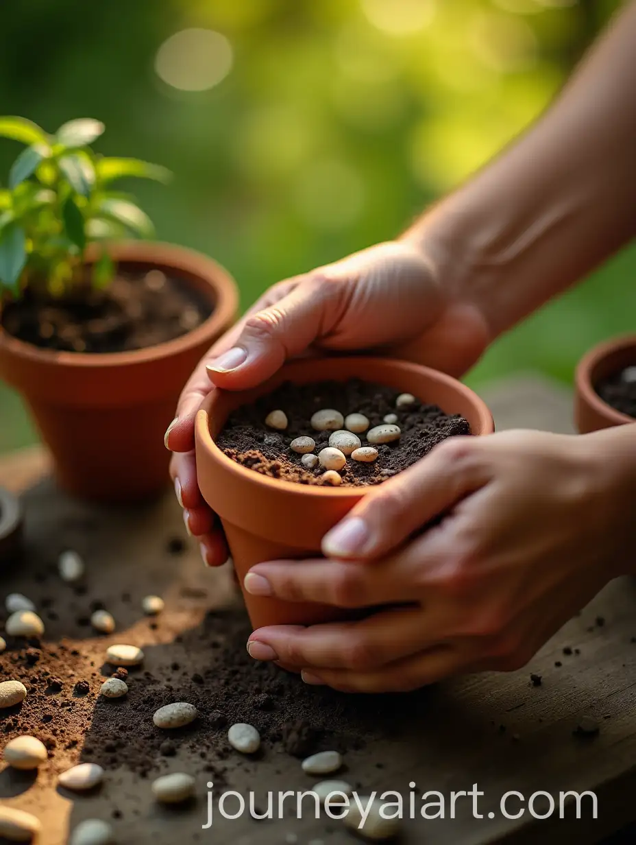 Gardeners-Hands-Placing-Stones-in-Terracotta-Pot-in-Peaceful-Outdoor-Setting
