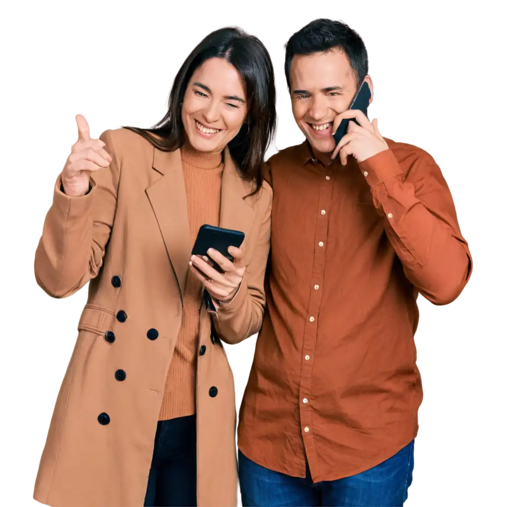 A happy man and woman connecting on a mobile