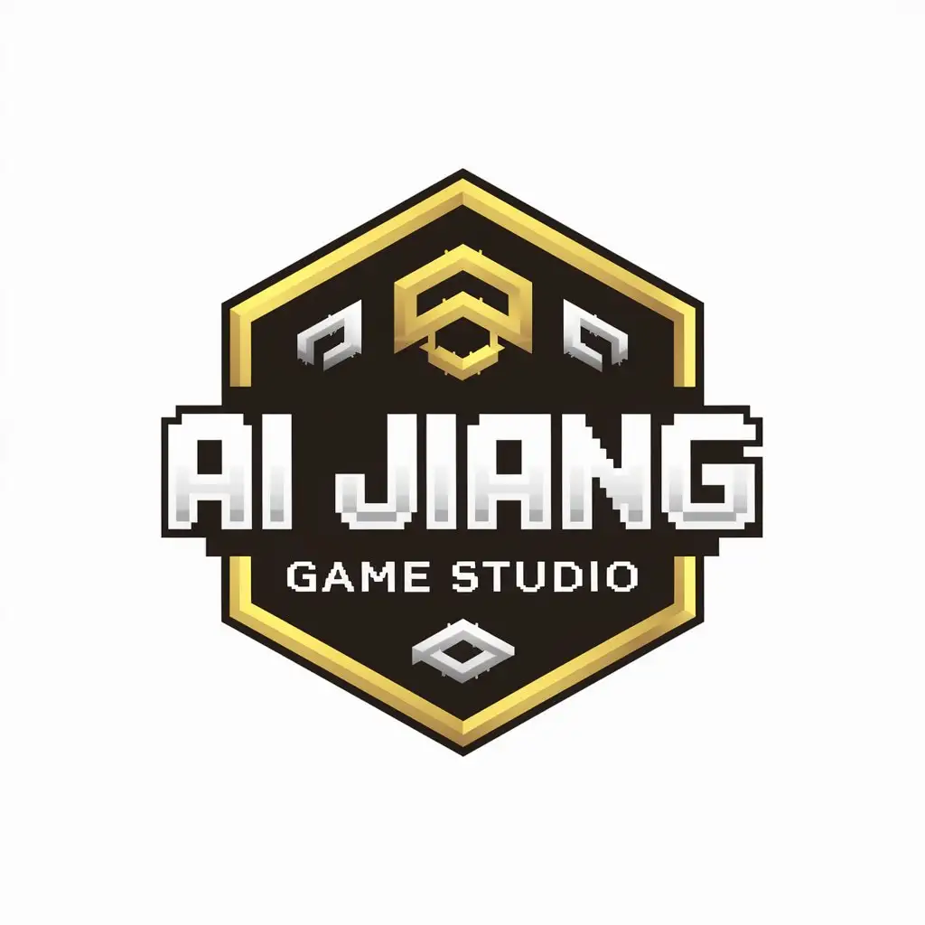 a vector logo design,with the text "Ai Jiang Game Studio", main symbol:Game studio, realistic pixel style, concentrating different styled theme pixel LOGOS,complex,be used in Entertainment industry,clear background