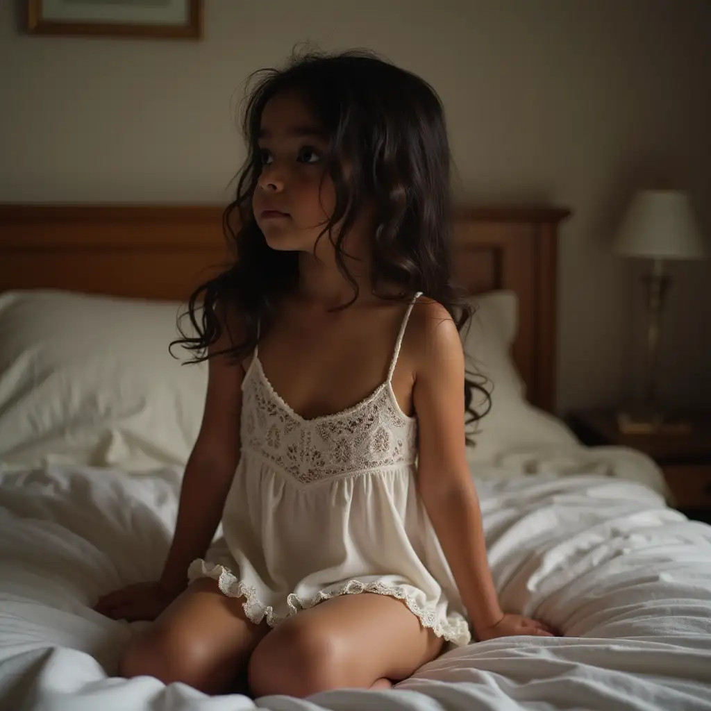 Young-Bengali-Girl-Sitting-in-Cotton-Nightie-on-Bed