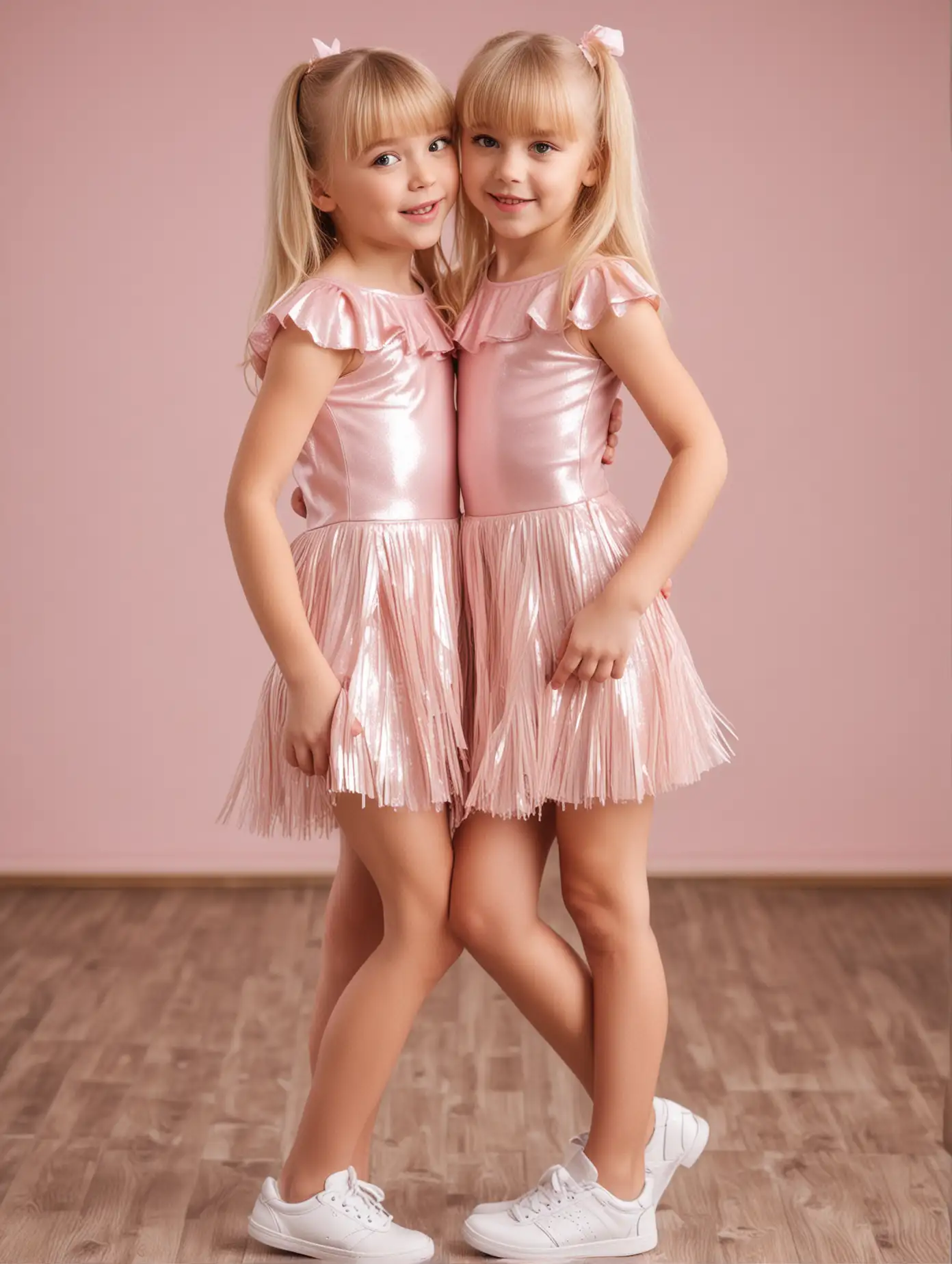 Two-Adorable-Young-Girls-in-a-Dance-Studio-Sharing-Playful-Kisses