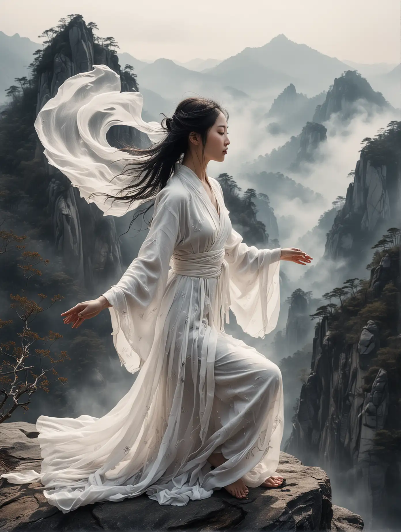 Ethereal-Woman-in-Traditional-Chinese-Attire-Seated-on-Mountain-Peak