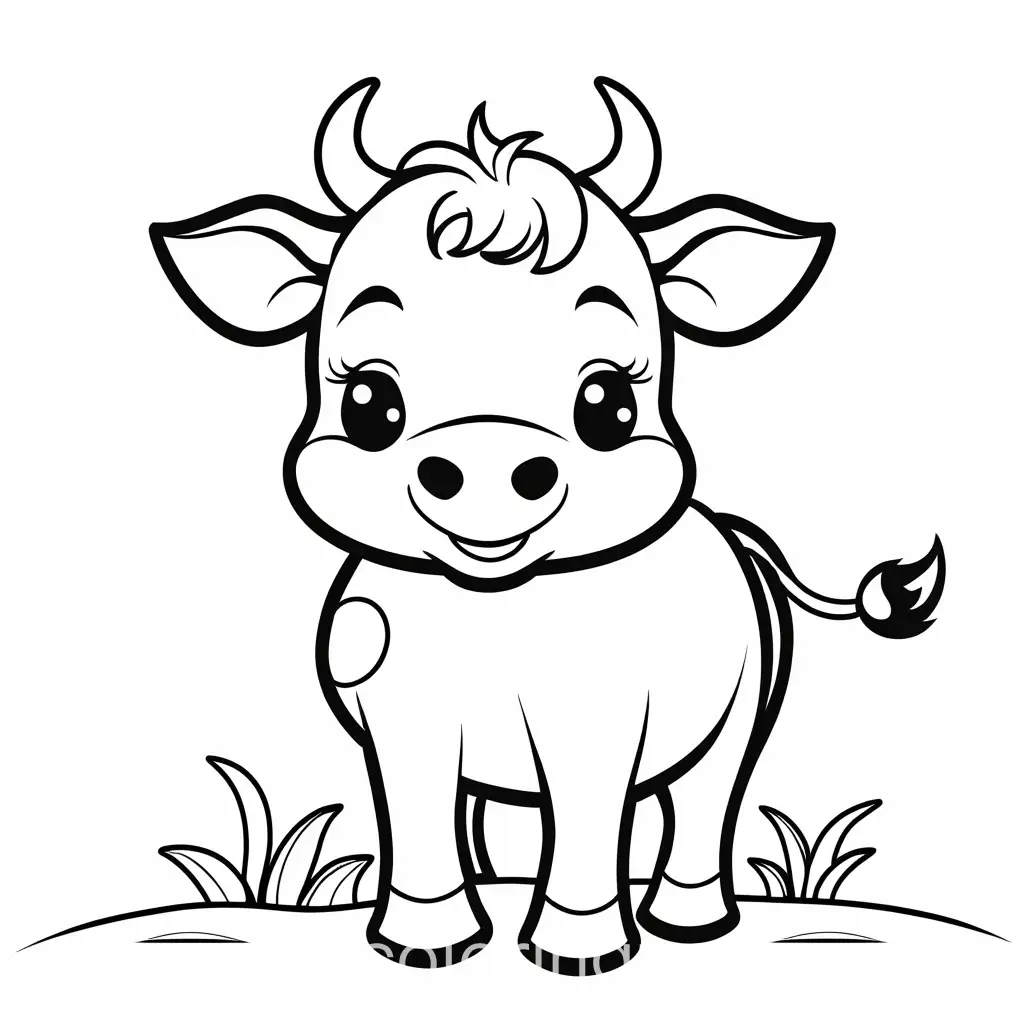 happy cow, Coloring Page, black and white, line art, white background, Simplicity, Ample White Space. The background of the coloring page is plain white to make it easy for young children to color within the lines. The outlines of all the subjects are easy to distinguish, making it simple for kids to color without too much difficulty