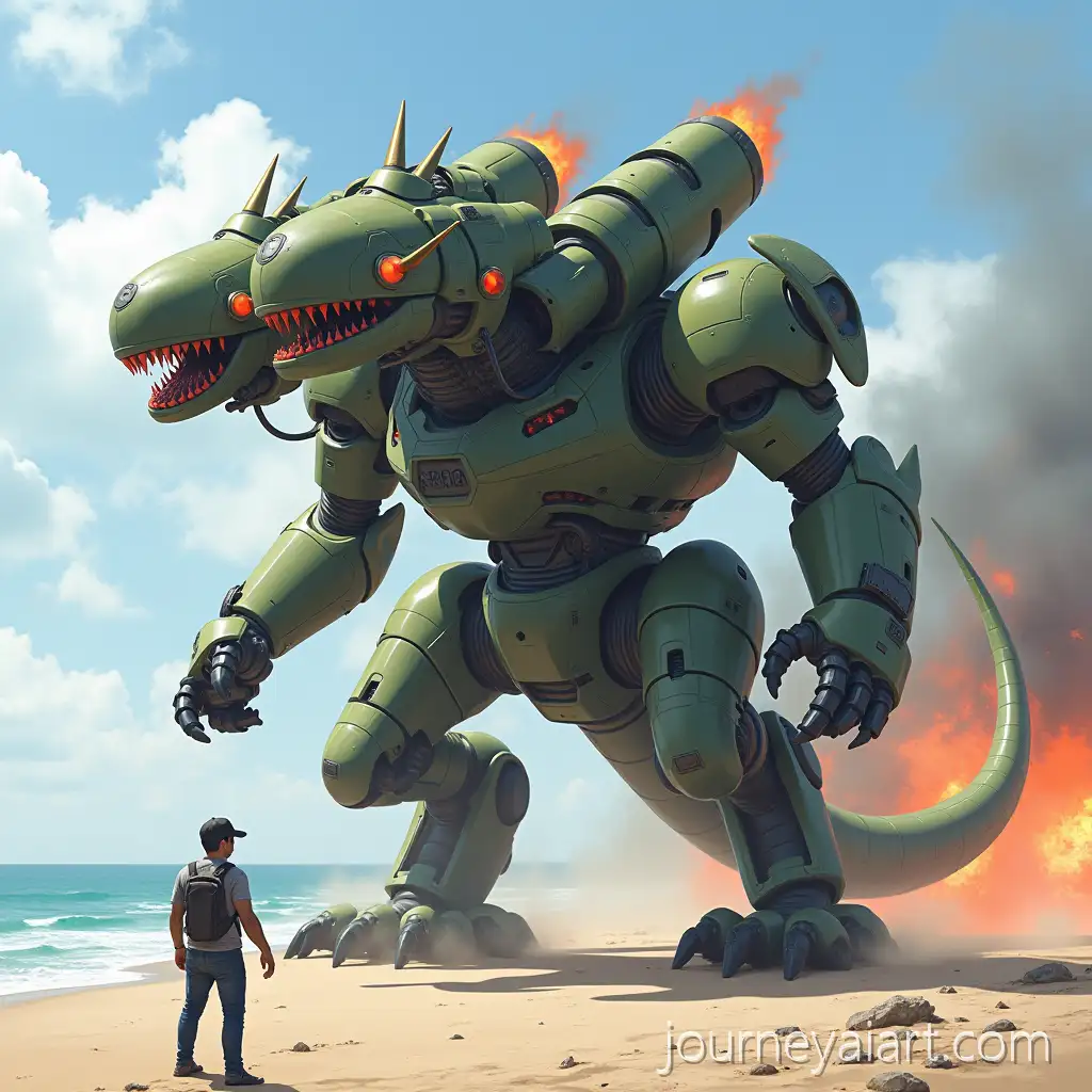 ThreeMechanical-Dragon-Action-ShotHeaded-Mechanical-Dragon-with-Firepower-and-Stealth-on-a-WarTorn-Beach