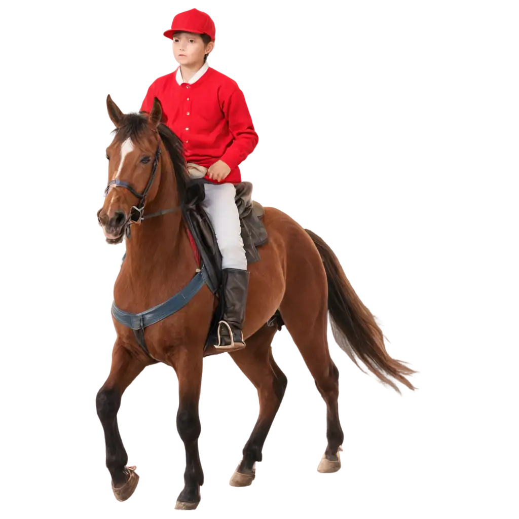BoyPNG-Image-Usage-Scenarios-with-Red-Clothes-Riding-a-Horse-PNG-Image-Perfect-for-Clear-and-HighQuality-Graphics