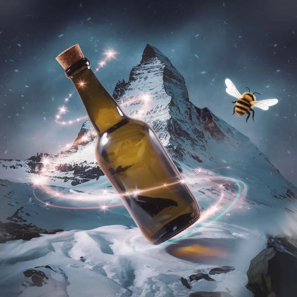 Bottle-in-Front-of-New-Years-Nature-with-Bees-and-3D-Special-Effects