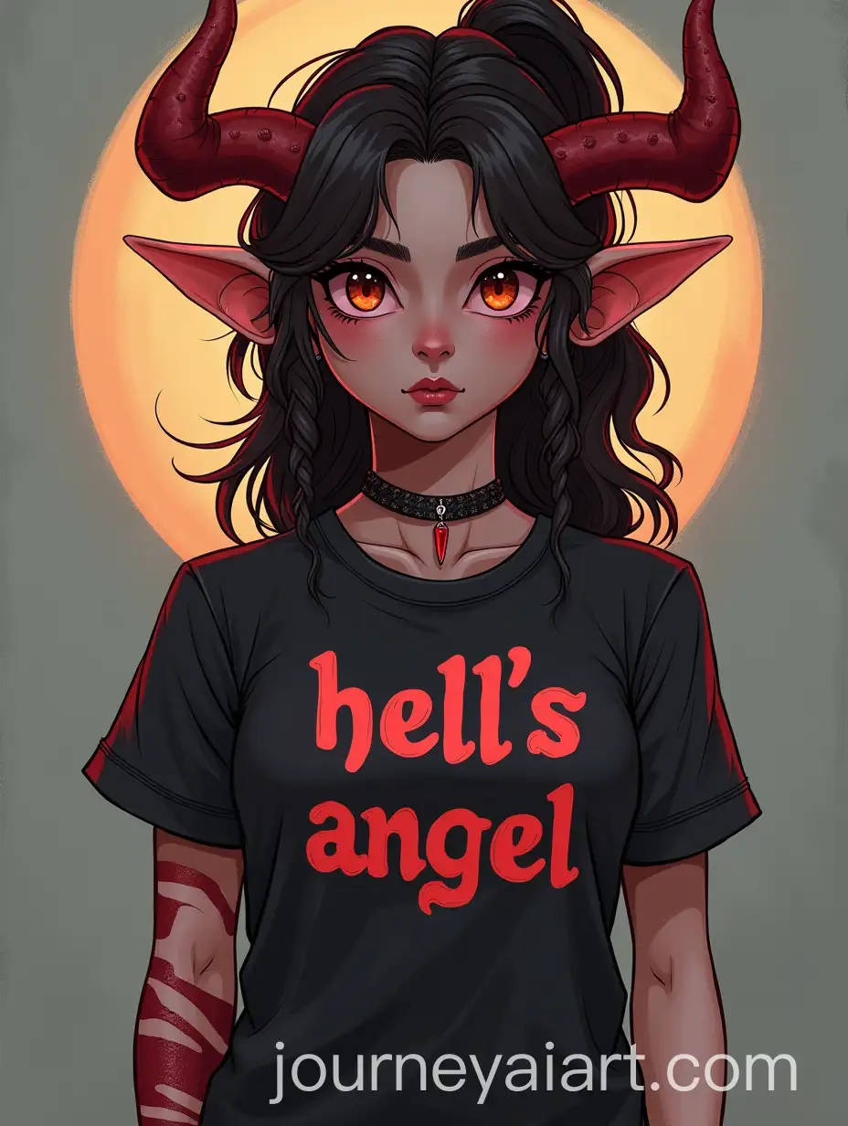 Modern-Tiefling-Girl-Wearing-Hells-Angel-TShirt