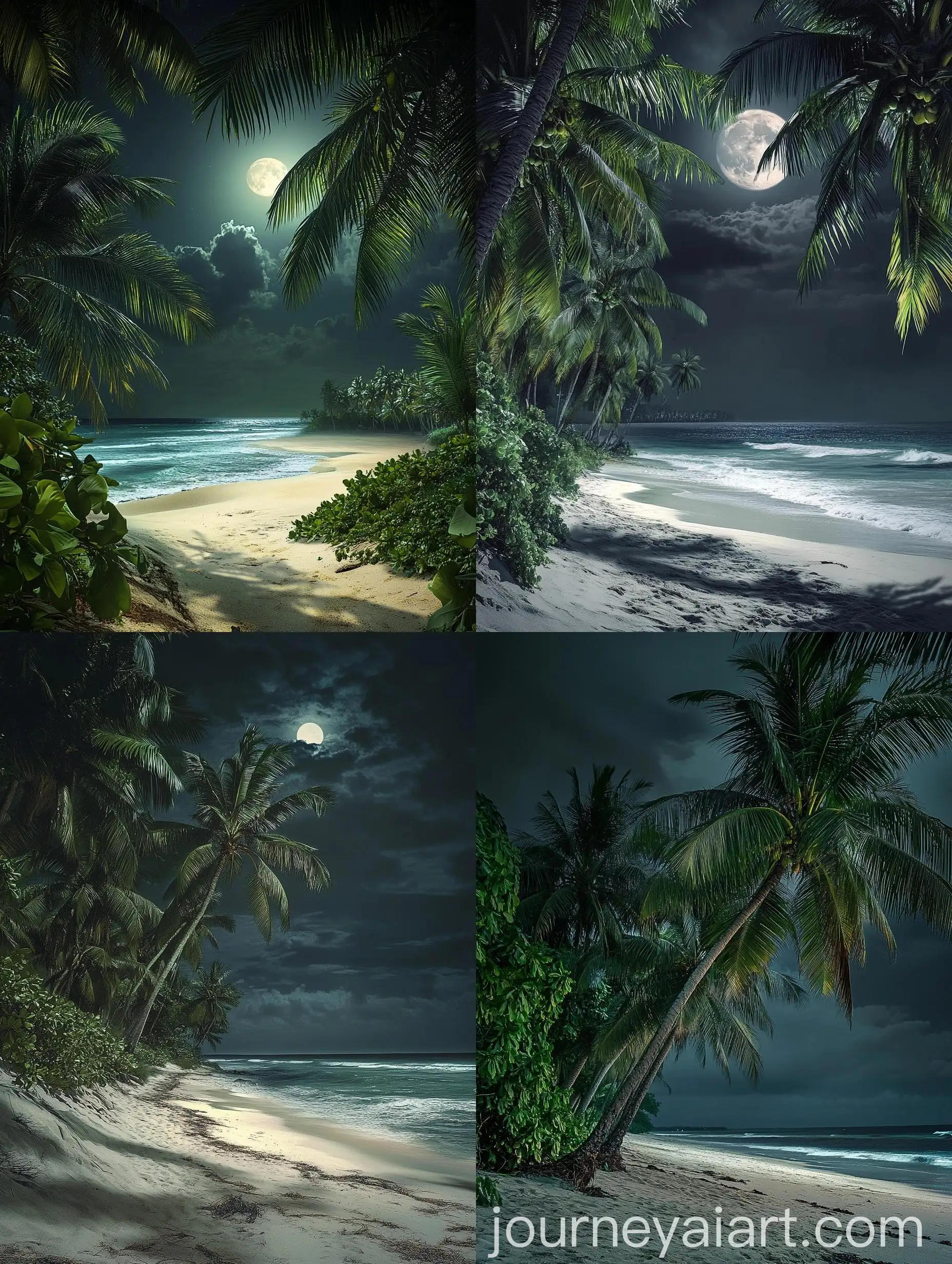 Moonlit-Beach-Scene-with-Coconut-Trees-and-Dramatic-Sky