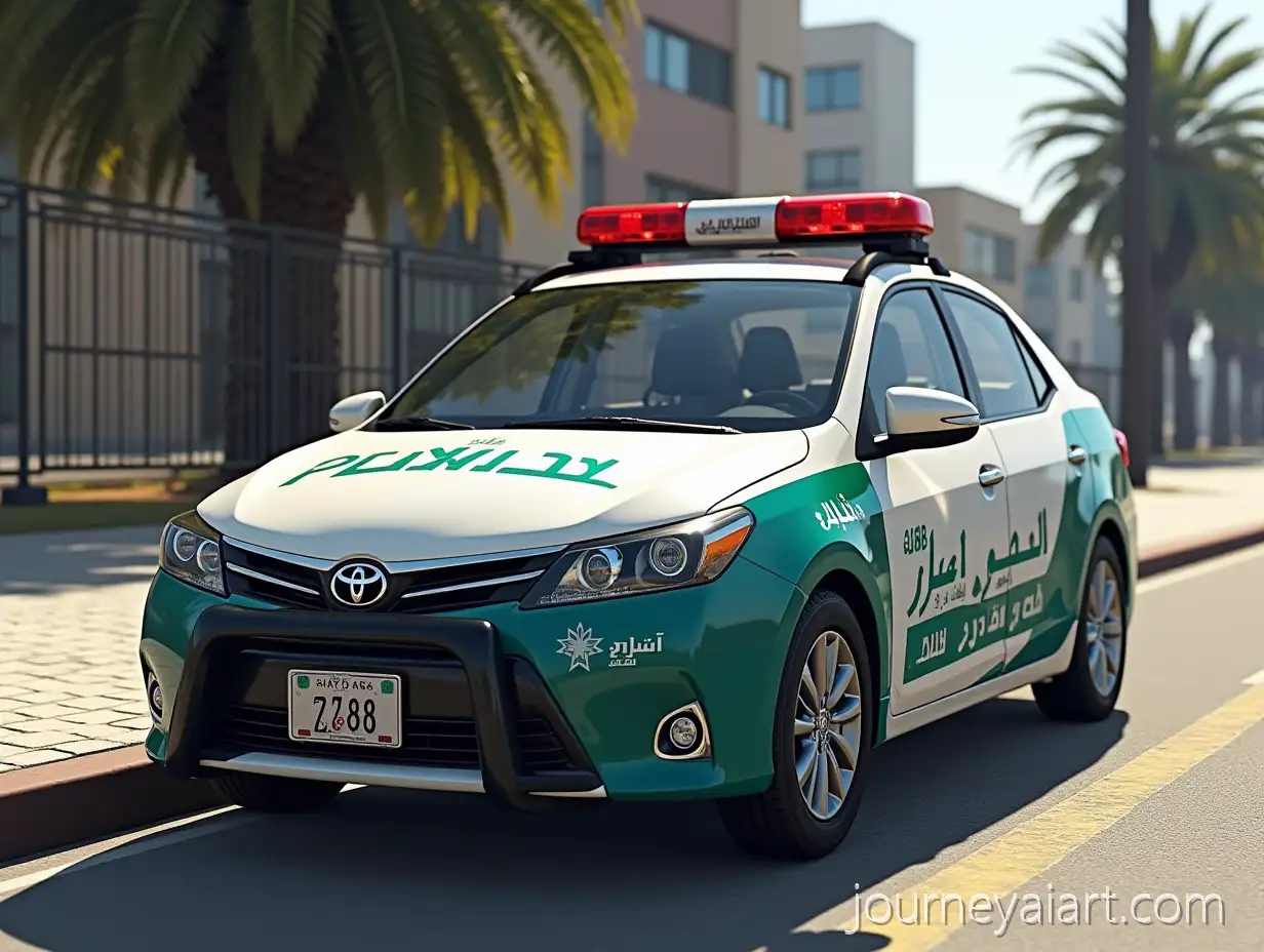 Saudi-Police-Car-StyledSaudi-police-car-image-as-GTA-V-Modded-Toyota-Sedan-in-Urban-Environment