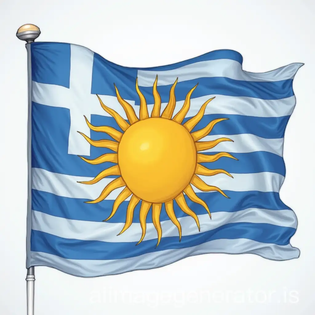 Greek wavy transparent flag. in the center the sun of Vergina