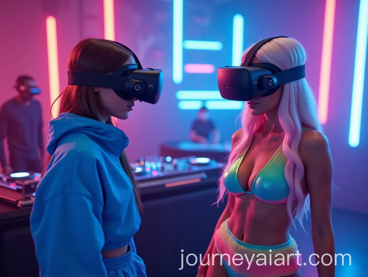 Futuristic-Virtual-Reality-Club-Scene-with-Female-Avatars-in-Neon-Fashion