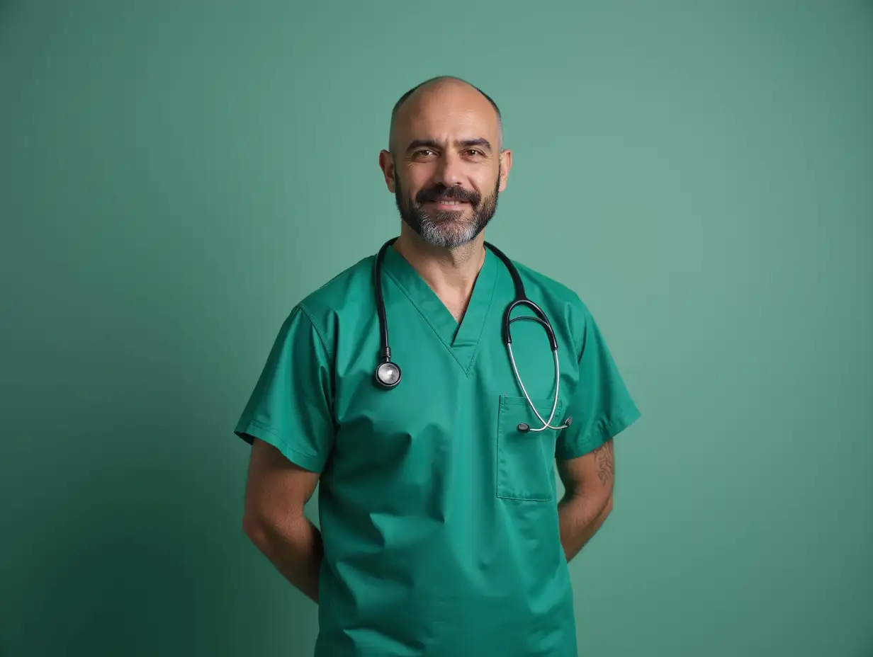 a turkish man with medical green scrubs