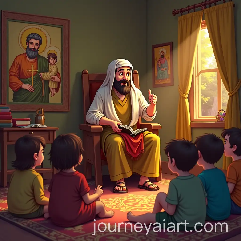 Storyteller-Sharing-the-Story-of-Saint-Mercurius-with-Children-in-a-Cozy-Room