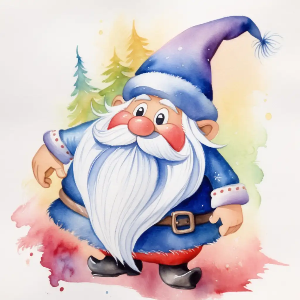 Whimsical Disney Tomte Character in Watercolor