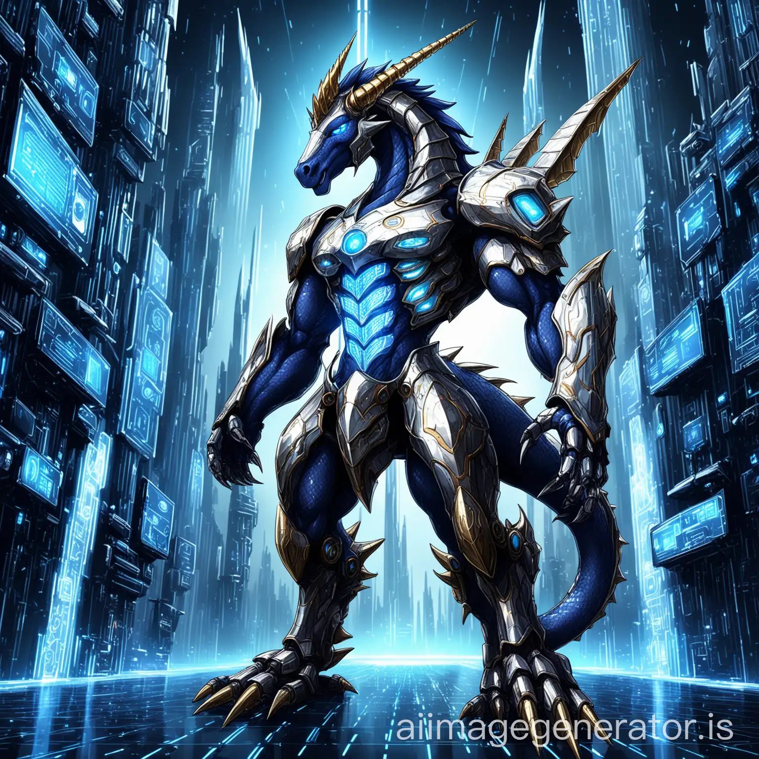 TechSavvy-Bahamut-Mascot-with-Unicorn-Horn-and-Electronic-Eyes