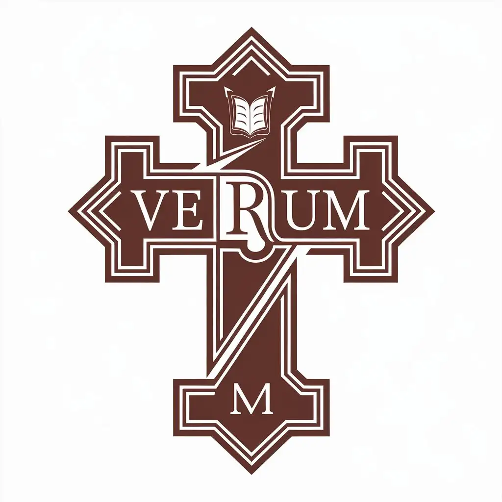 LOGO Design for Verum Cross and Book Symbol with Unique Complex Shape for Religious Industry