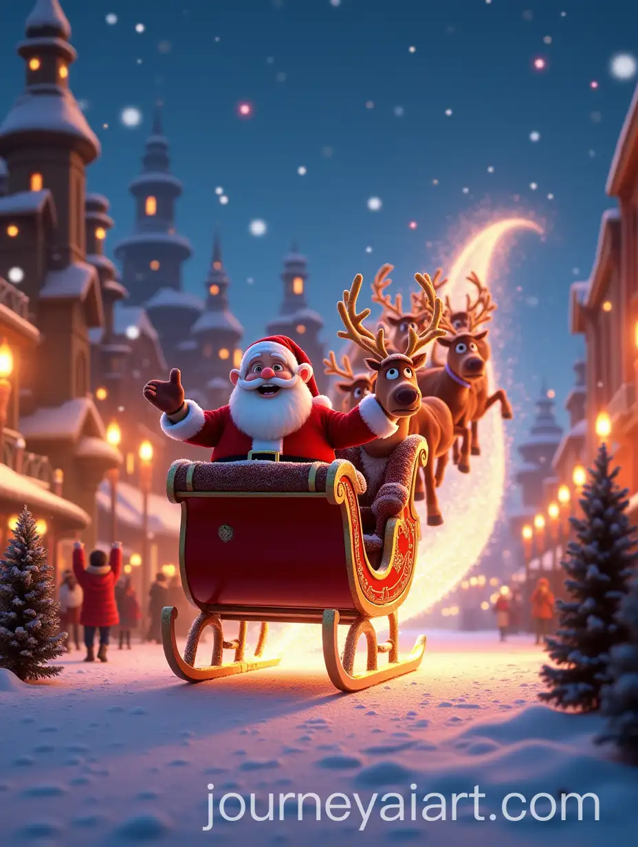 Magical-Pixar-Winter-Town-with-Santas-Sleigh-and-Cheerful-Townspeople