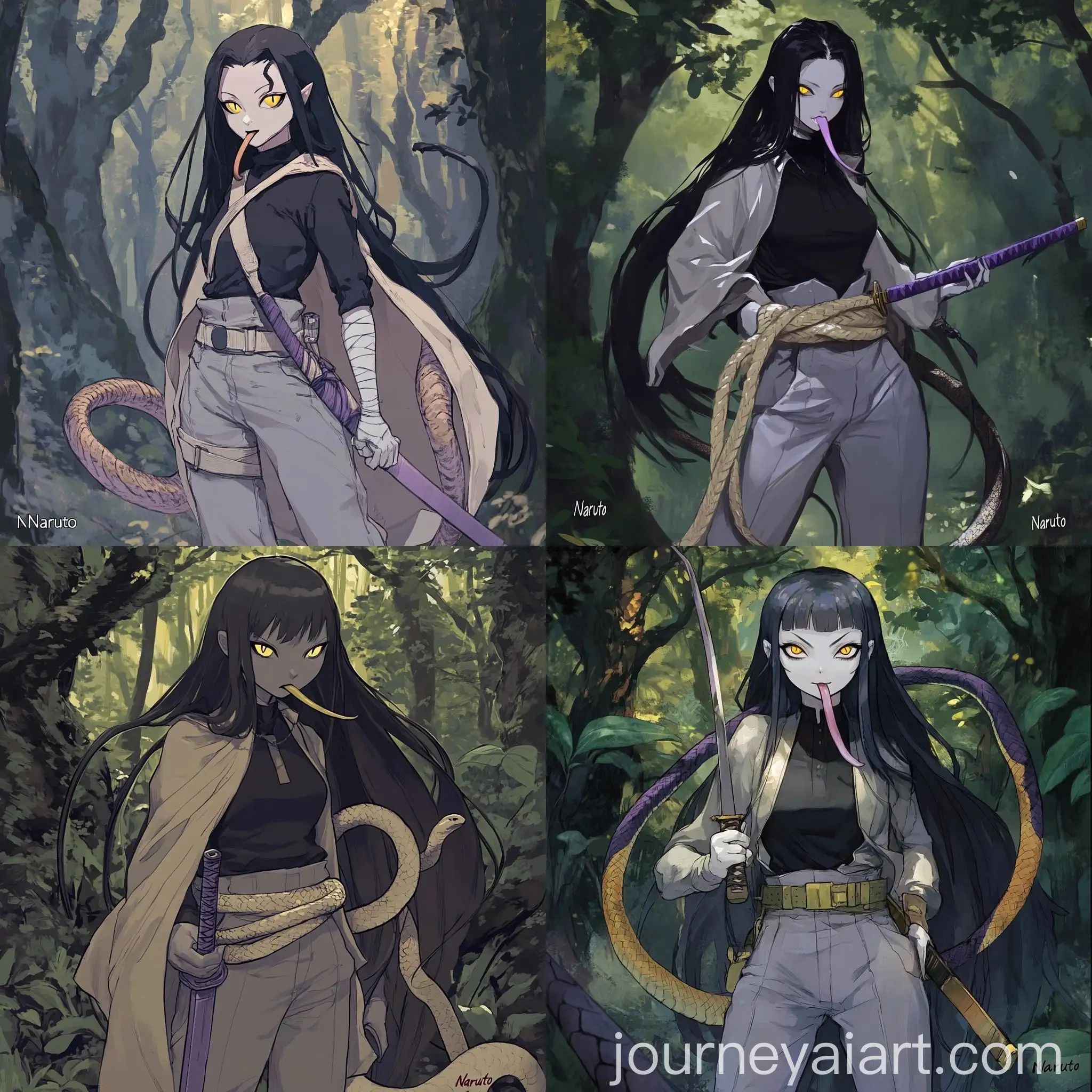 Japanese-Ninja-with-Snakelike-Features-and-Sword-in-Forest