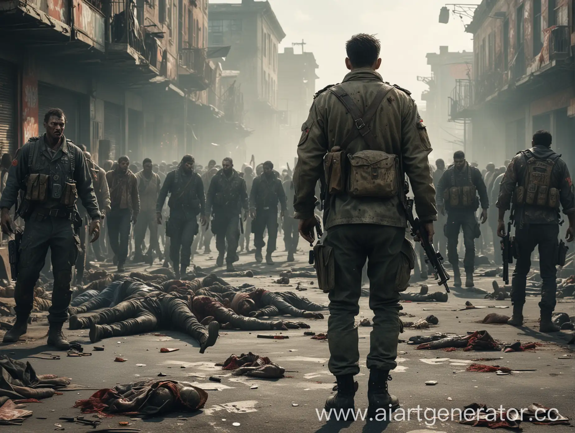 Survivor-in-Military-Uniform-Confronts-Zombie-Horde-in-Abandoned-City