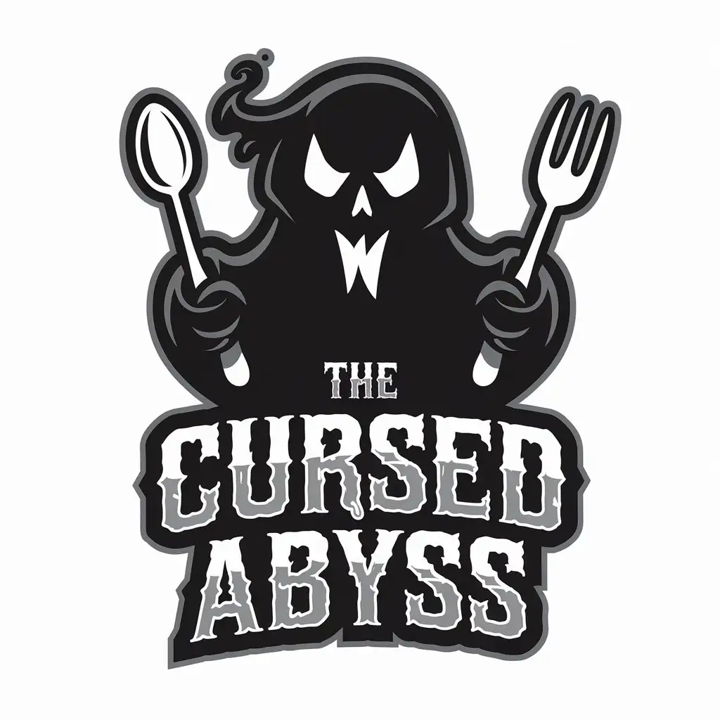 LOGO Design for The Cursed Abyss Dark Spooky Ghost with Spoon and Fork for Restaurant Industry