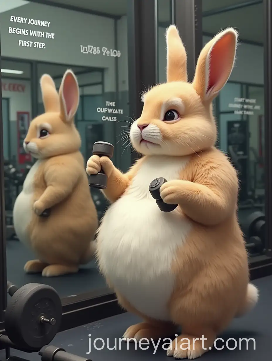 Chubby-Rabbit-Working-Out-in-Gym-with-Dumbbell-and-Mirror-Reflection