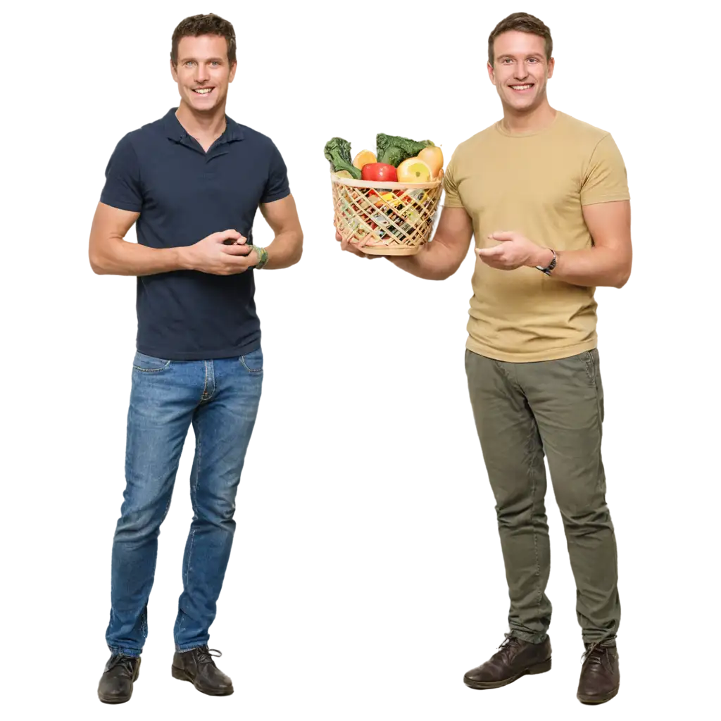 european men with fruits and vegetables