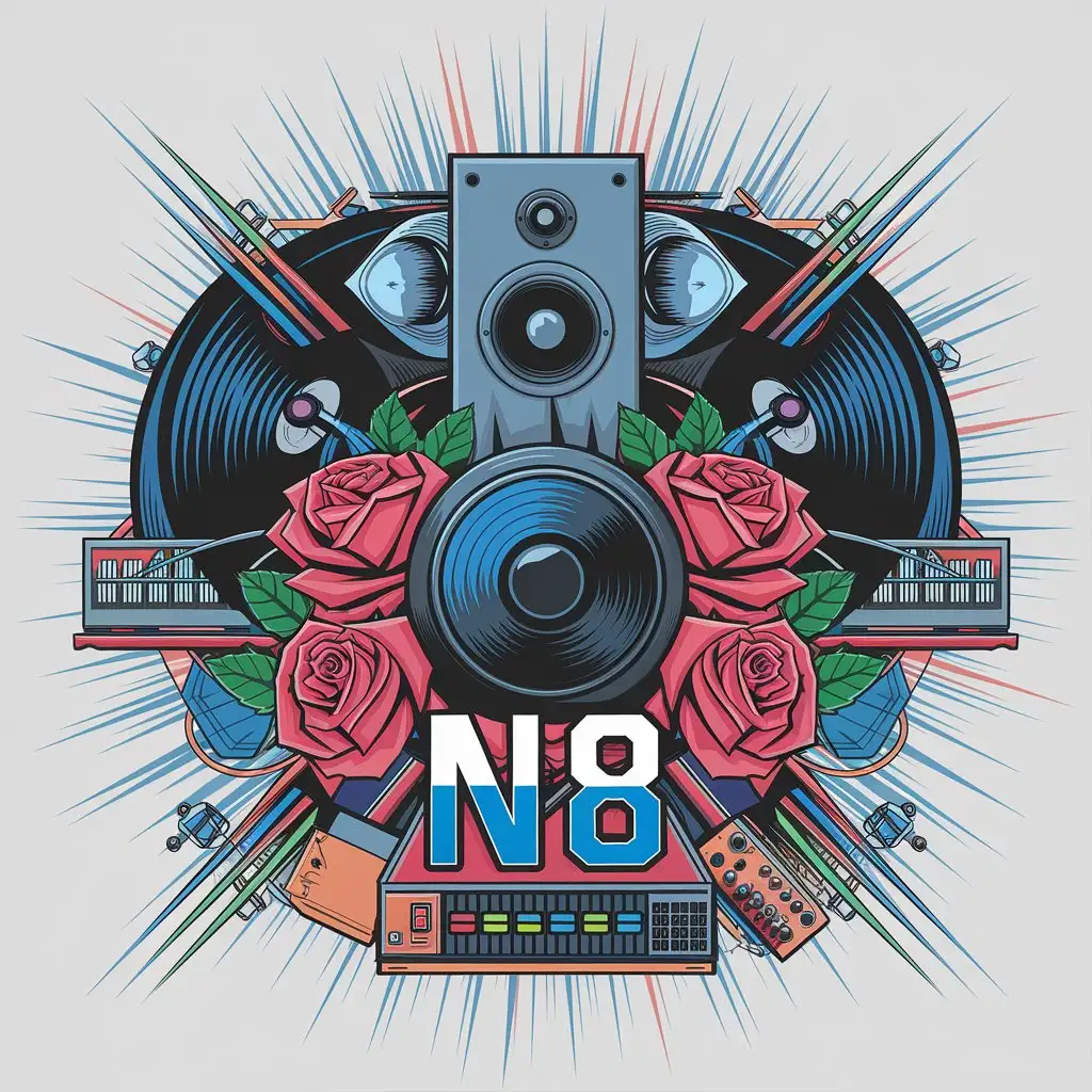 LOGO Design for N8 Speaker Roses Vinyl Disk and Waveforms with Tech Elements