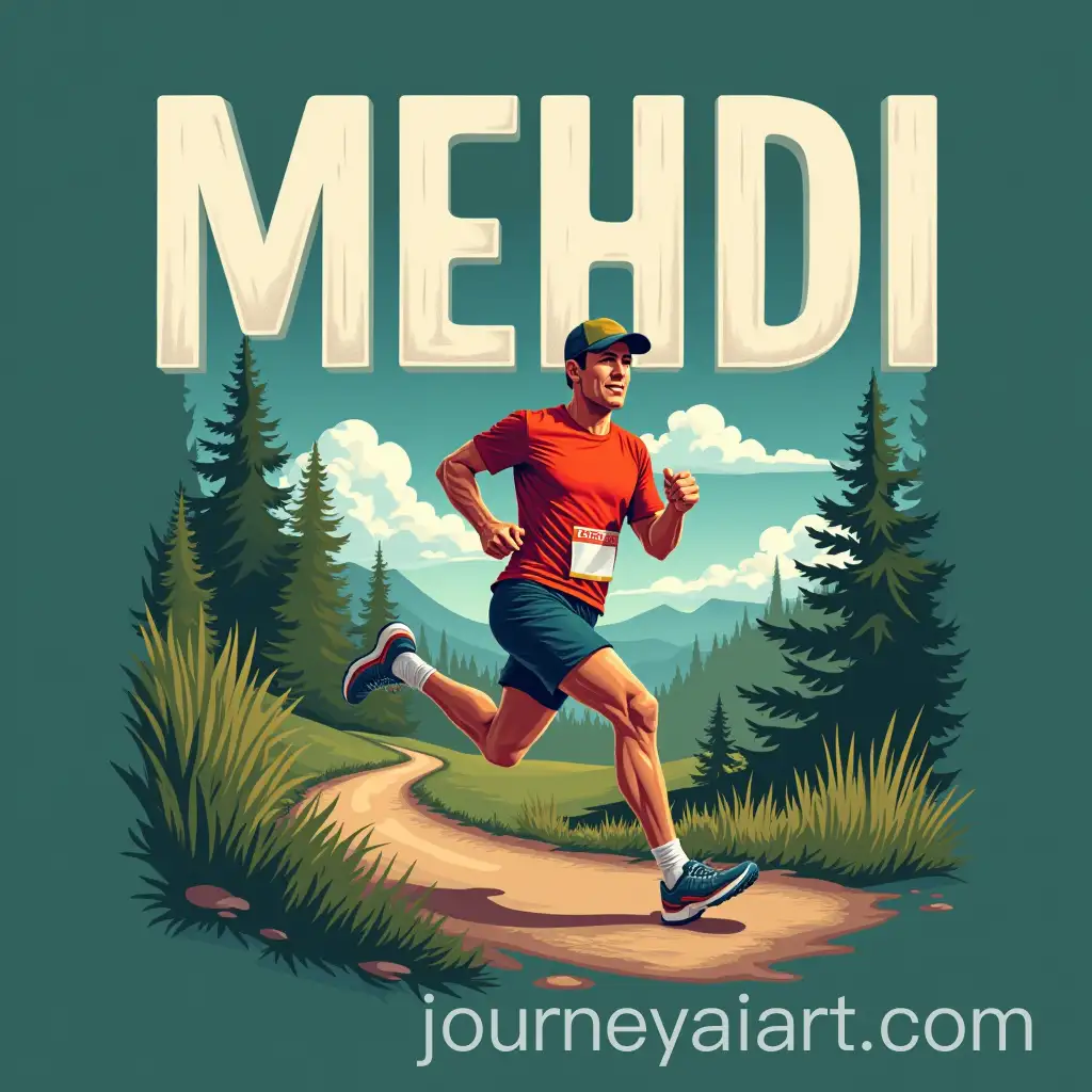 MiddleAged-Man-Running-Marathon-in-Nature-with-MEHDI-Typography-Design