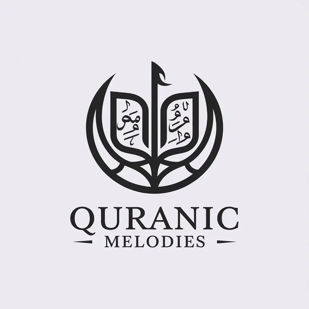 LOGO Design for Quranic Melodies Minimalistic Quran Symbol with Circle for Religious Industry