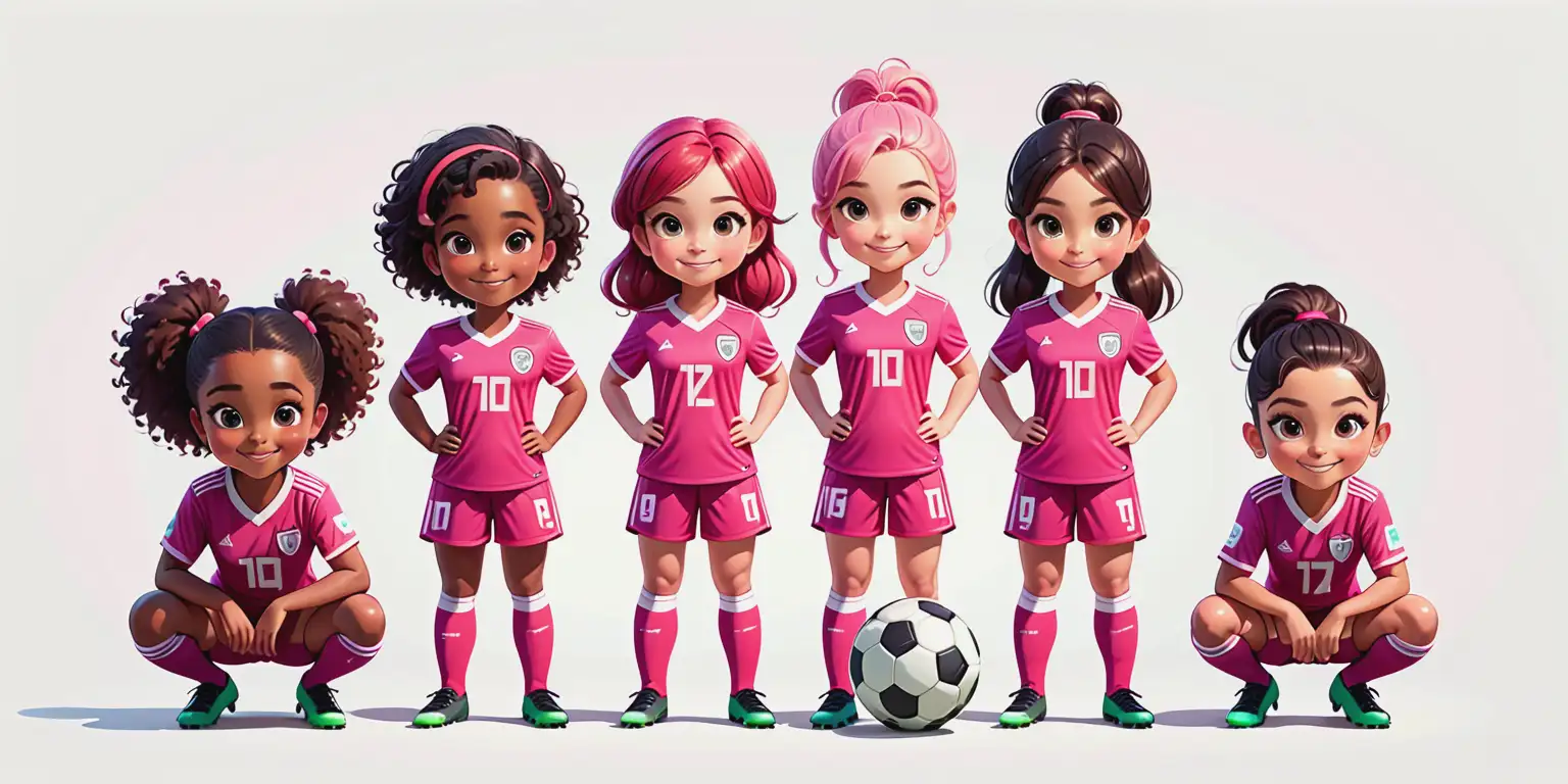 Cartoon Style Soccer Team with Girls in Pink Uniforms