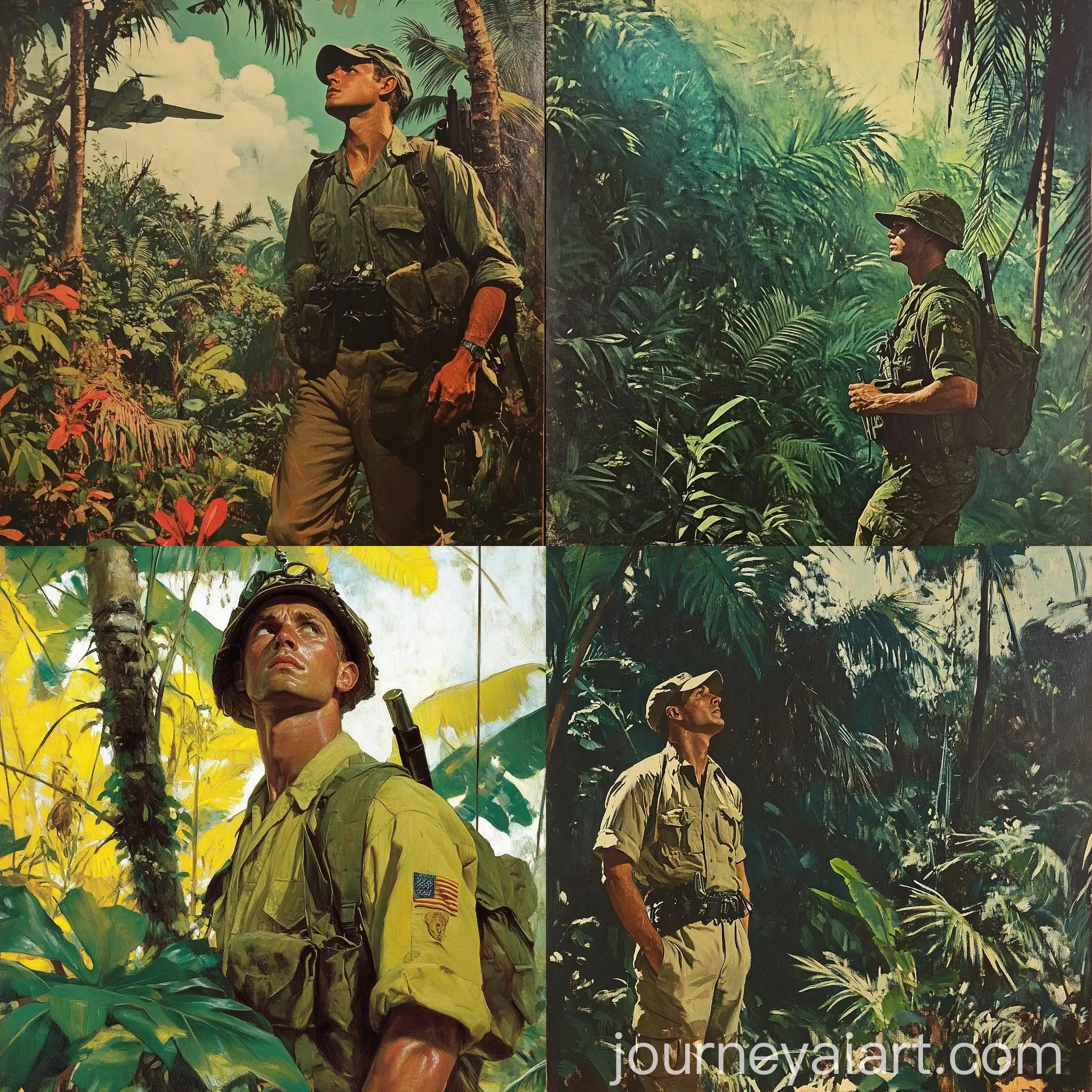 Soldier-in-Tropical-Jungle-Art-by-Norman-Rockwell