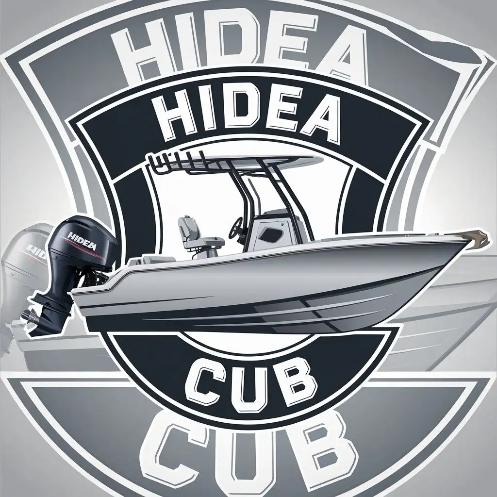 a vector logo design,with the text "Hidea Cub", main symbol:Logo of the club of fans of boat motors of the brand Hidea. these are boats fishing. boat racing. At the top is the inscription Hidea, at the bottom is the Cub.,Moderate,clear background