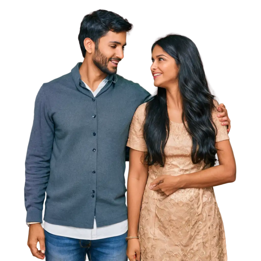 Happy-Adult-Indian-Couple-Facing-Each-Other-PNG-Image-Perfect-for-Relationship-and-Cultural-Designs