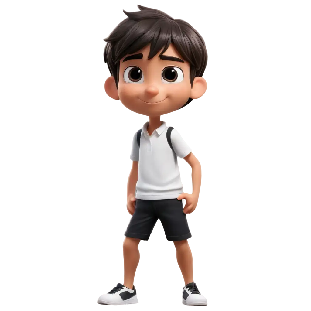 HighQuality-PNG-Cartoon-Image-of-a-Boy-in-a-White-Shirt-Black-Shorts-and-Shoes-4K-Resolution