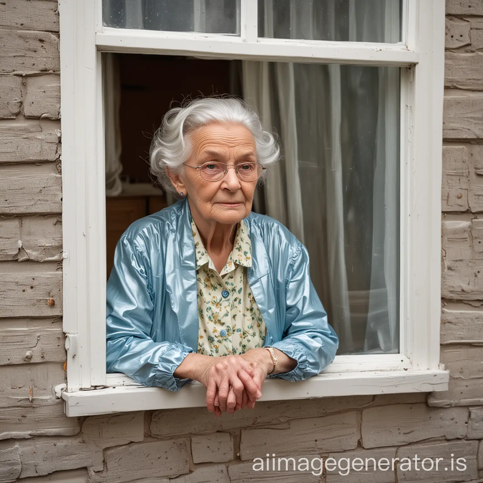 old lady in her house sitting next to a window made of pvc